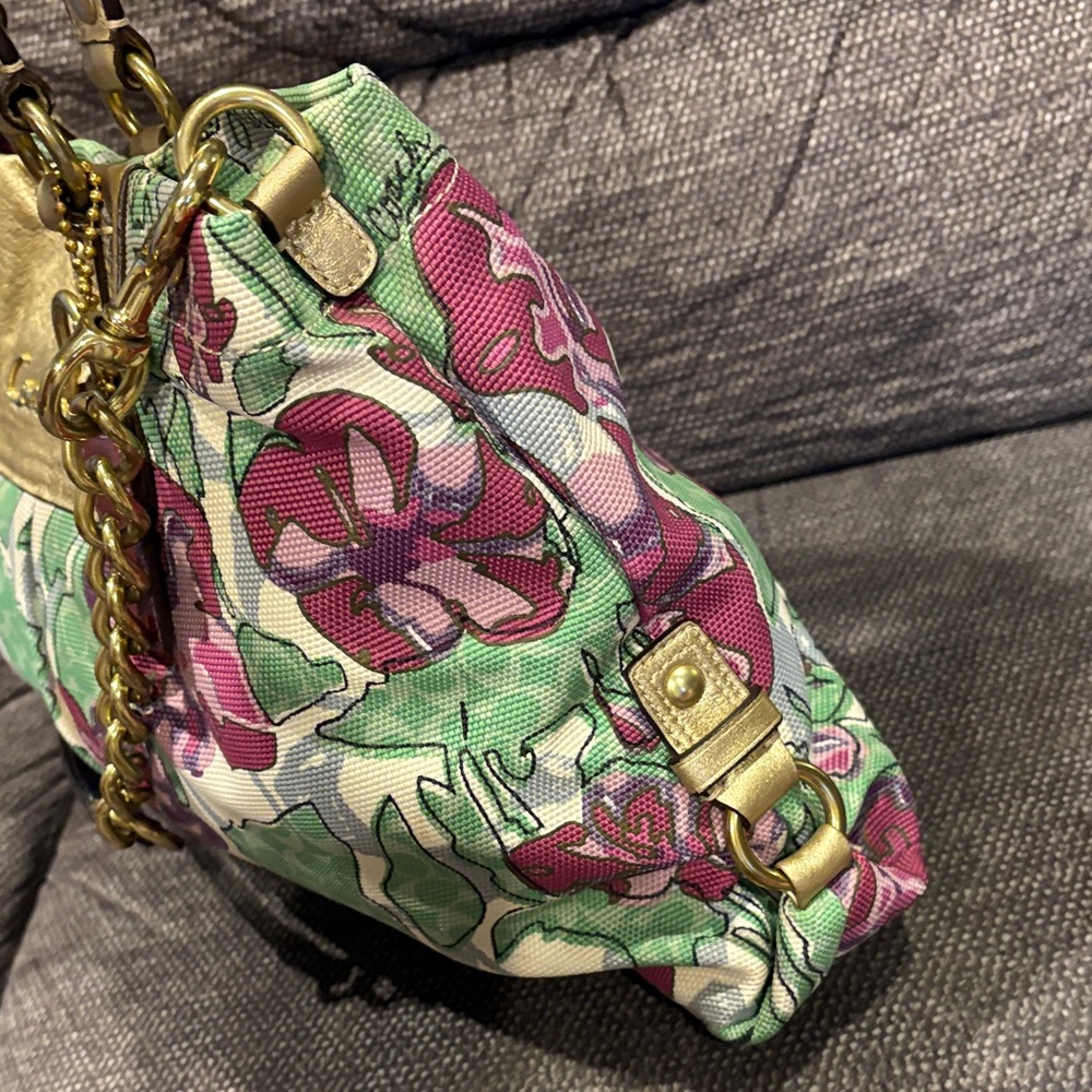 Coach Ashley Floral Tote in Pink, Green & Gold - Picture 5 of 11